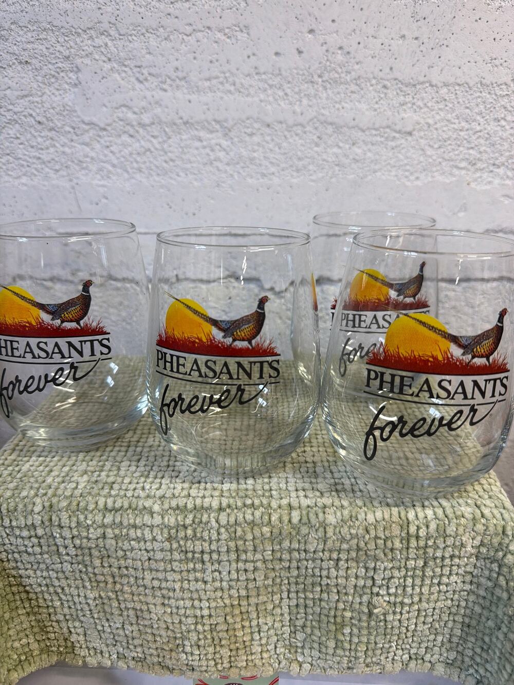 Set of 4 Pheasants Forever Rocks Whiskey Glasses Tumblers Hunting Barware 12oz